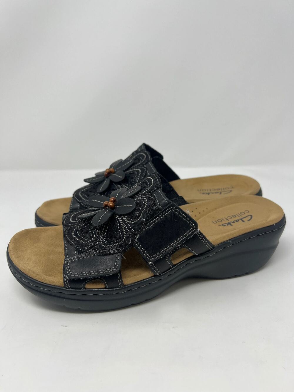 Clarks Women's 6.5M Merliah2 Belle Flower Black Leather Comfort Shoes